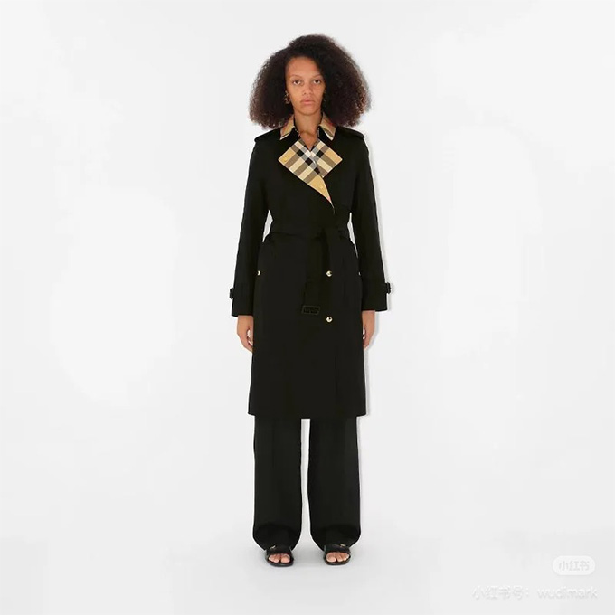 burberry large check collar cotton blend long trench coat